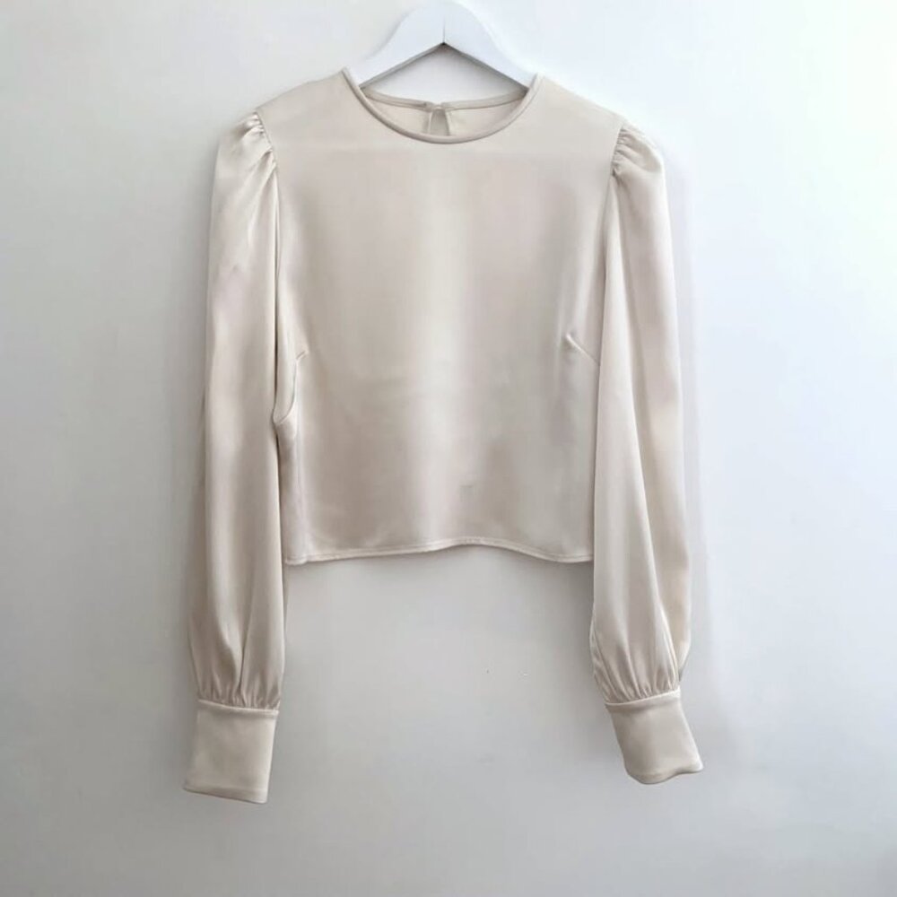 NWOT Wilfred Besalu Birch Satin Open Back Blouse